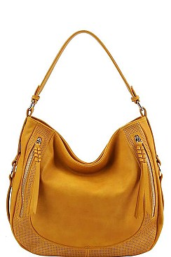 STYLISH TEXTURED PU LEATHER SIDES ZIP HOBO BAG JYD-0501