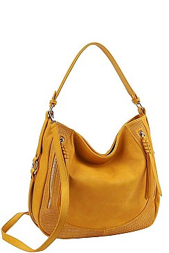 STYLISH TEXTURED PU LEATHER SIDES ZIP HOBO BAG JYD-0501