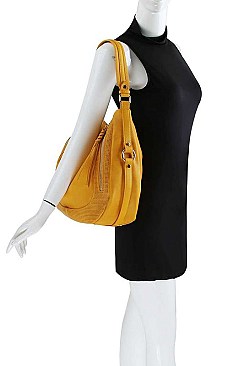 STYLISH TEXTURED PU LEATHER SIDES ZIP HOBO BAG JYD-0501