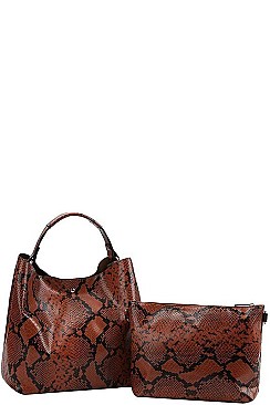 2 IN 1 SNAKE PATTERN SATCHEL WITH LONG STRAP