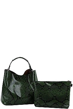 2 IN 1 SNAKE PATTERN SATCHEL WITH LONG STRAP