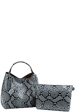 2 IN 1 SNAKE PATTERN SATCHEL WITH LONG STRAP