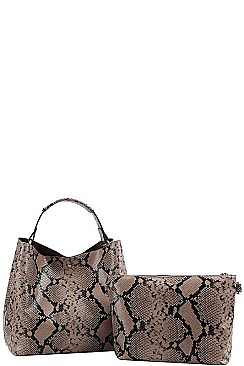 2 IN 1 SNAKE PATTERN SATCHEL WITH LONG STRAP