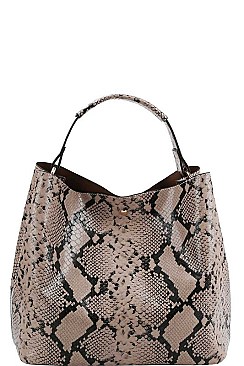 2 IN 1 SNAKE PATTERN SATCHEL WITH LONG STRAP