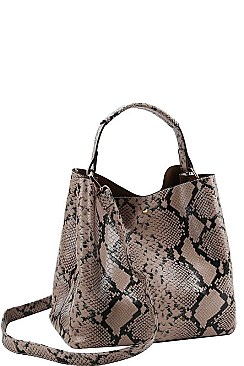 2 IN 1 SNAKE PATTERN SATCHEL WITH LONG STRAP