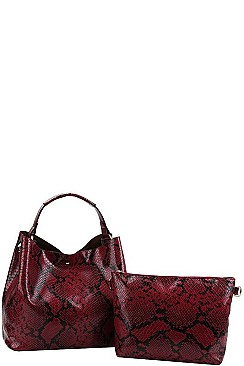 2 IN 1 SNAKE PATTERN SATCHEL WITH LONG STRAP