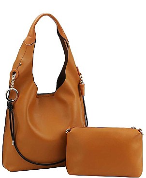 2 IN 1 DOUBLE STRAP HOBO BAG WITH LONG STRAP