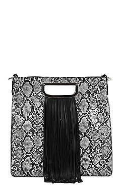 PYTHON SKIN AND TASSEL SQUARE SATCHEL