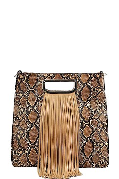 PYTHON SKIN AND TASSEL SQUARE SATCHEL