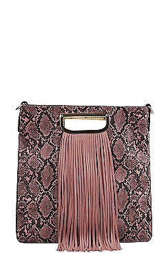 PYTHON SKIN AND TASSEL SQUARE SATCHEL