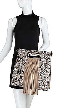 PYTHON SKIN AND TASSEL SQUARE SATCHEL