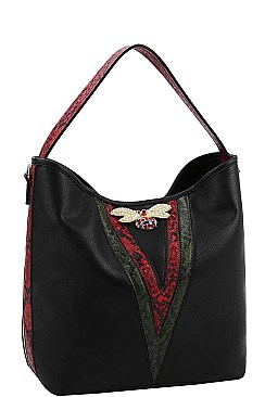LONG STRAPPED RHINESTONE INSECT HOBO BAG