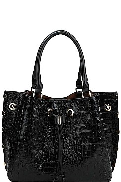 CROCO SATCHEL WITH LONG STRAP