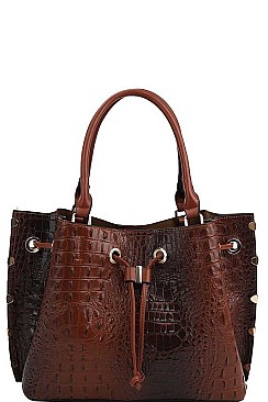 CROCO SATCHEL WITH LONG STRAP