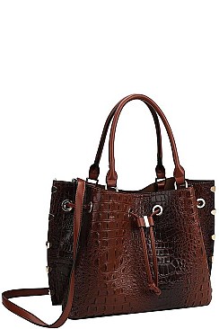 CROCO SATCHEL WITH LONG STRAP