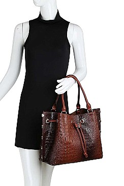CROCO SATCHEL WITH LONG STRAP