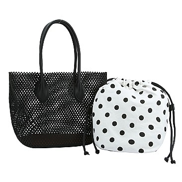 Fashion Laser Cut Mesh See Thru 2-in-1 Shopper