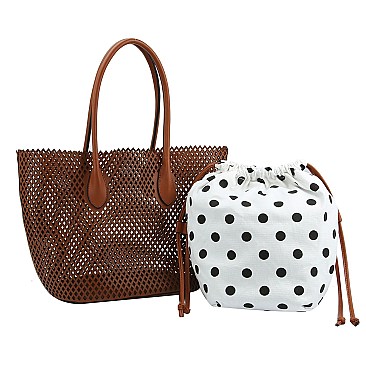 Fashion Laser Cut Mesh See Thru 2-in-1 Shopper