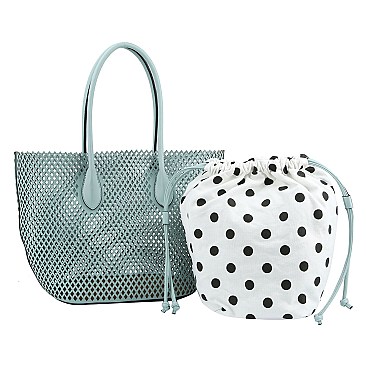 Fashion Laser Cut Mesh See Thru 2-in-1 Shopper
