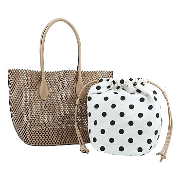 Fashion Laser Cut Mesh See Thru 2-in-1 Shopper