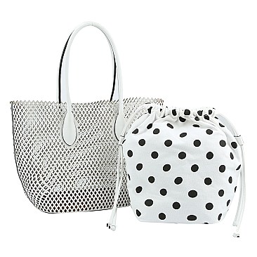 Fashion Laser Cut Mesh See Thru 2-in-1 Shopper