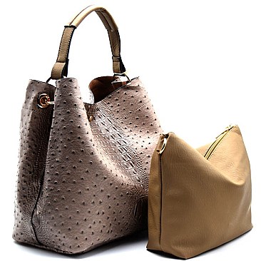 D0190-LP Ostrich Print Embossed 2 Bag In 1 Hobo