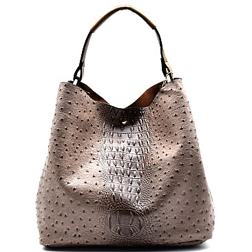 D0190-LP Ostrich Print Embossed 2 Bag In 1 Hobo