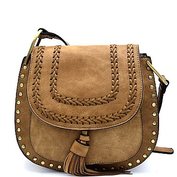 D0299-LP Woven Detail Flap Messenger Cross Body