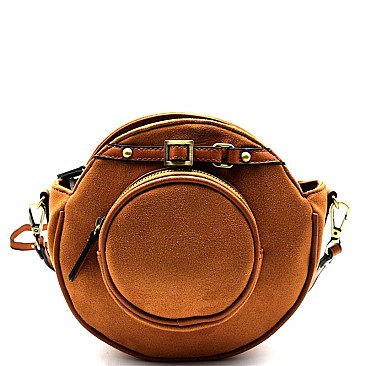 Belt-Accent Felt-sued Round Cross Body