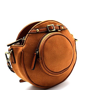 Belt-Accent Felt-sued Round Cross Body