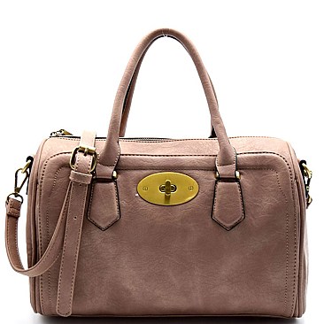 D0328-LP Turn-lock 3 Compartment Boston Satchel