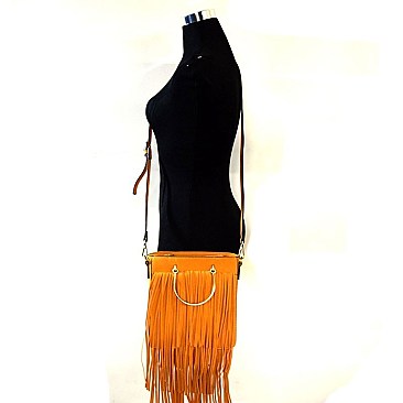 Layered Fringe Metal Brass Handle Satchel