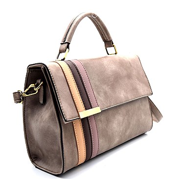 Stripe Accent Flap Top Medium Satchel