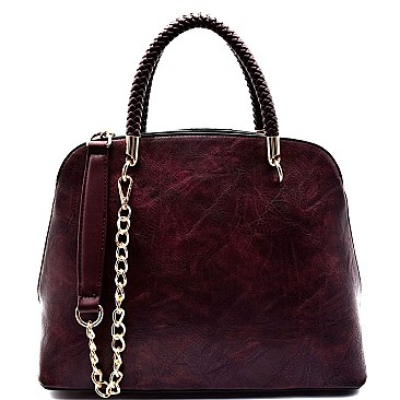 D0344-LP Braided Handle 3 Compartment Dome Satchel