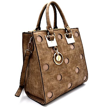 D0365-LP Boutique Polka Dot Laser-cut Textured Satchel