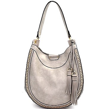 D0407-LP Hardware Woven 2 Way Tassel Hobo