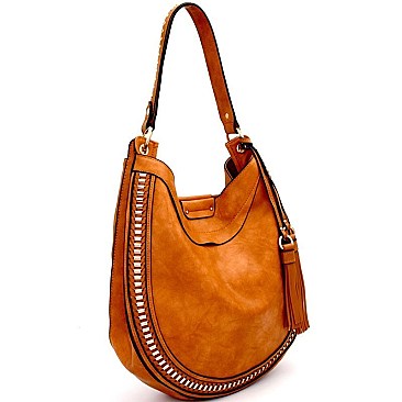 D0407-LP Hardware Woven 2 Way Tassel Hobo