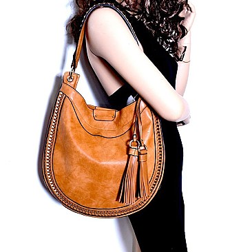 D0407-LP Hardware Woven 2 Way Tassel Hobo