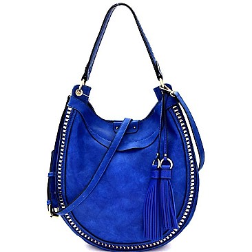 D0407-LP Hardware Woven 2 Way Tassel Hobo