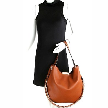 Studded Strap Chain Accent Hobo Bag