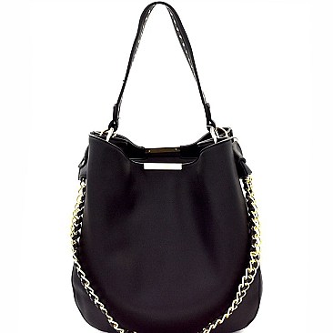 Studded Strap Chain Accent Hobo Bag