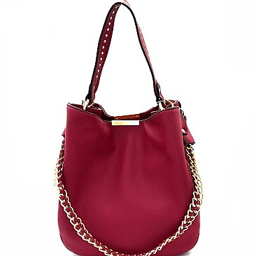 Studded Strap Chain Accent Hobo Bag