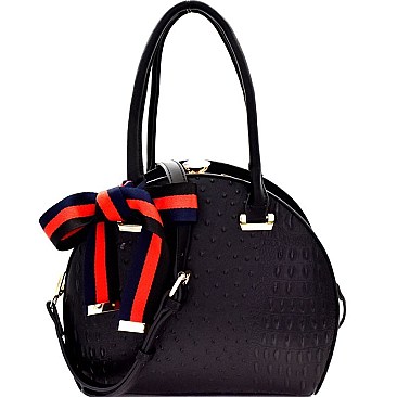 Ostrich Embossed Color Block Bow Jewel-Top Satchel MH-D0455