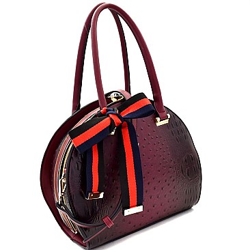 Ostrich Embossed Color Block Bow Jewel-Top Satchel MH-D0455