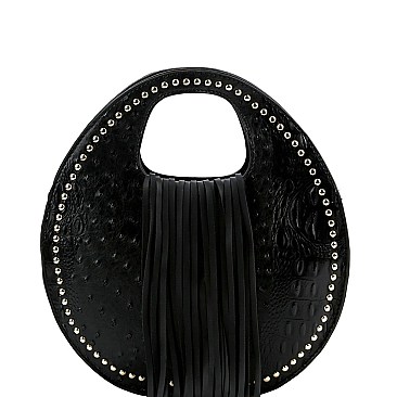 Fringe Accent Ostrich Print Cut-out Handle 2-Way Medium Satchel MH-D0495