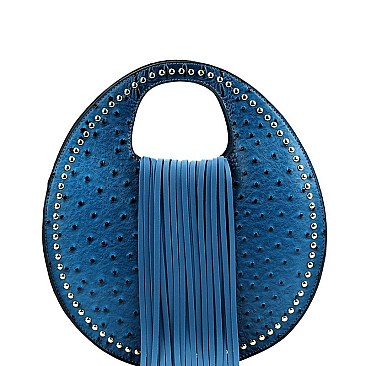 Fringe Accent Ostrich Print Cut-out Handle 2-Way Medium Satchel MH-D0495