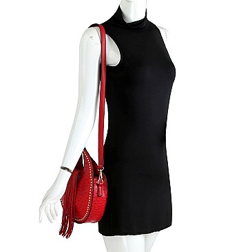 Fringe Accent Ostrich Print Cut-out Handle 2-Way Medium Satchel MH-D0495