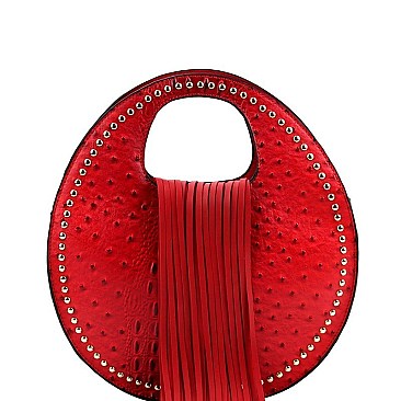 Fringe Accent Ostrich Print Cut-out Handle 2-Way Medium Satchel MH-D0495
