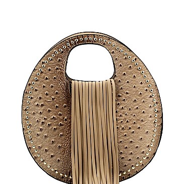 Fringe Accent Ostrich Print Cut-out Handle 2-Way Medium Satchel MH-D0495