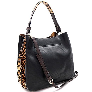 Double-Compartment Leopard Print Side 2-Way Hobo